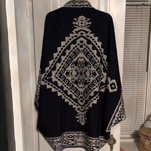 Chic Navy and Beige Geometric Cocoon Cardigan